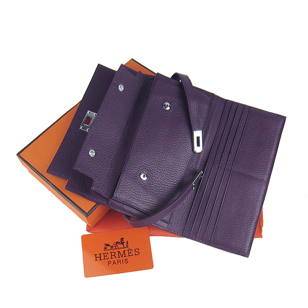 High Quality Hermes Kelly Long Clutch Bag Purple H009 Replica